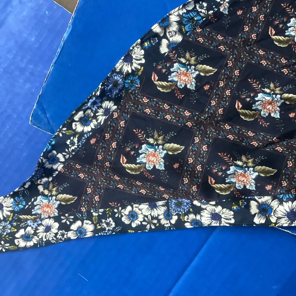 Anthropologie Navy Floral Silk-Blend Scarf